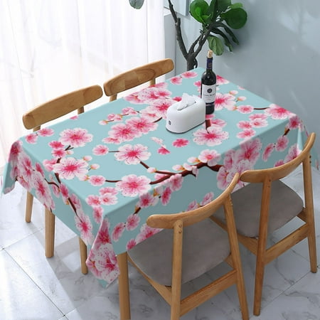

Tablecloth Pink Cherry Blossoms Table Cloth For Rectangle Tables Waterproof Resistant Picnic Table Covers For Kitchen Dining/Party(54x72in)