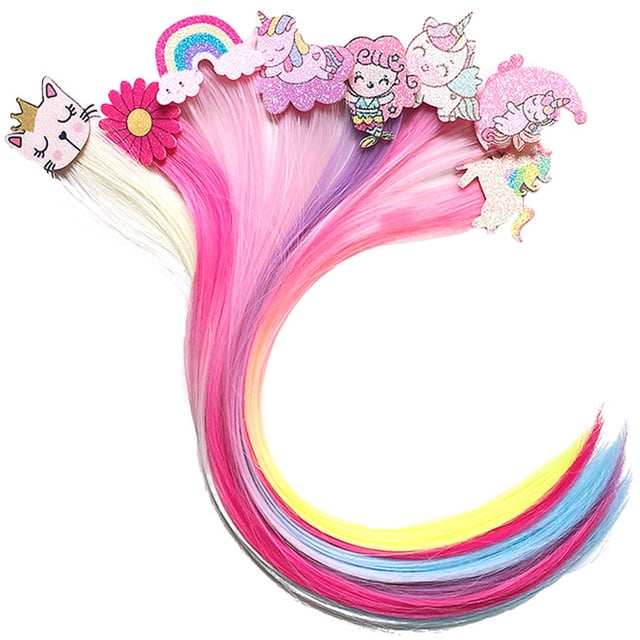 8Pcs Unicorn Hair Extensions Little Girls Hair Clips Girls Hair Accessories Birthday Gift