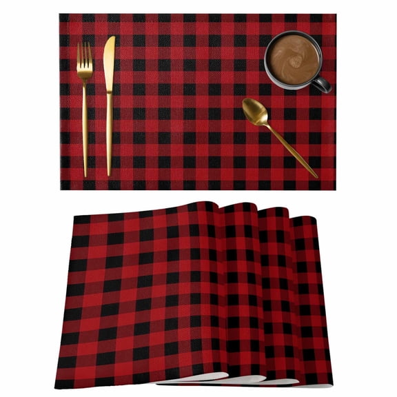 Christmas Buffalo Plaid Placemats Set of 6 Red and Black Checkered Place Mats Table Mats Kitchen Dining Home Outdoor Party Table Decoration