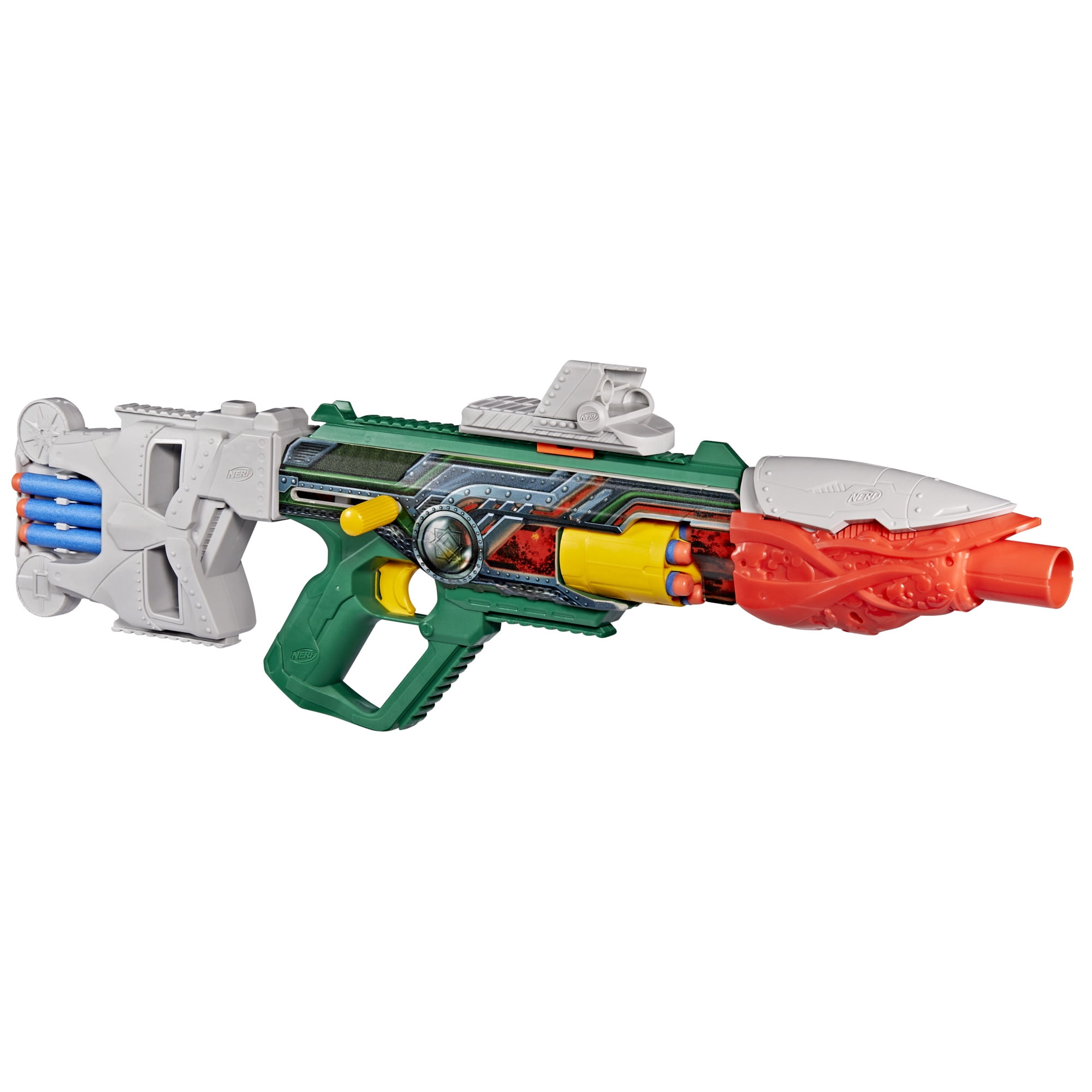 Nerf Marvel Doctor Doom Blaster with Scope, Barrel, Stock & 12 Elite Darts for Outdoor Play