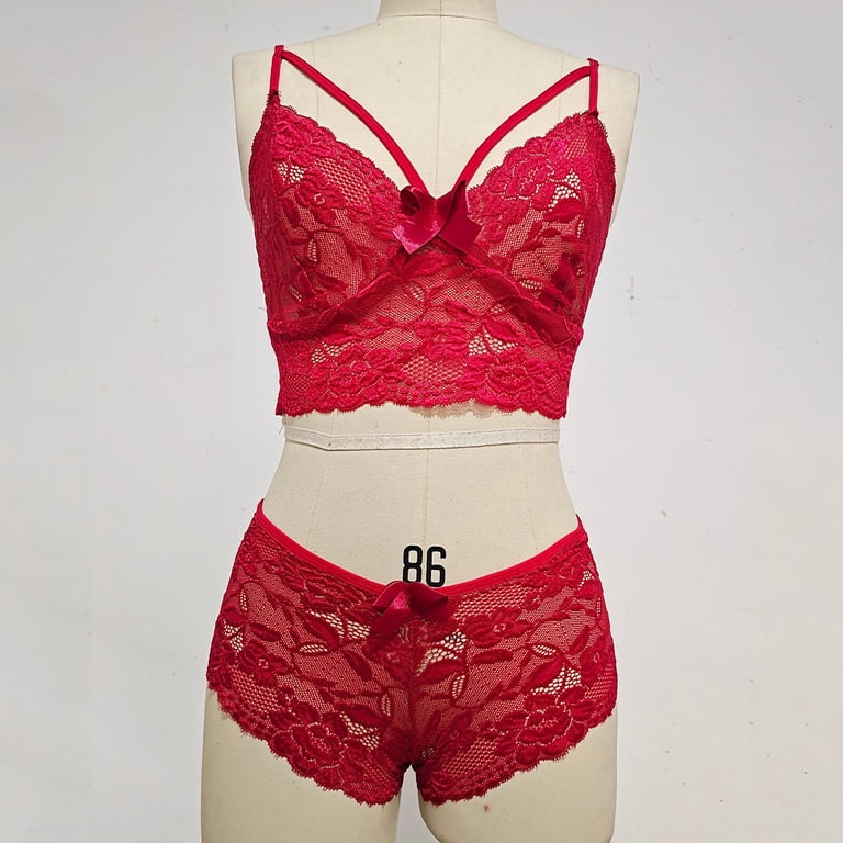Chiccall Plus Size Women's Lace Lingerie Set, Sheer Bra & Panty Christmas  Valentine's Gift, Clearance