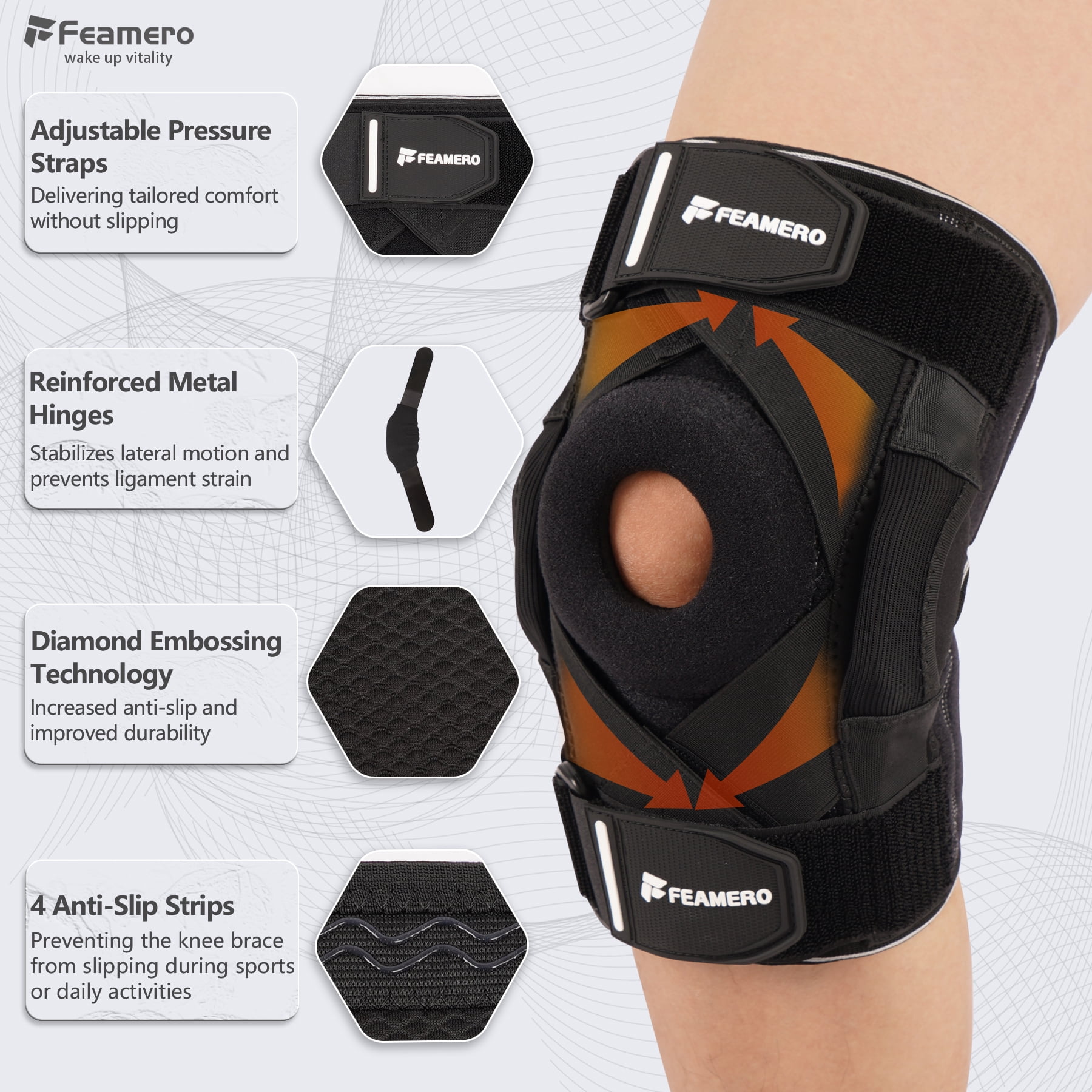 Feamero Knee Brace for Knee Pain, Hinged Knee Brace with Side Stabilizers and Cross Compression Straps for Meniscus Tear, Arthritis, Joint Support，Adjustable for Women Men - Small