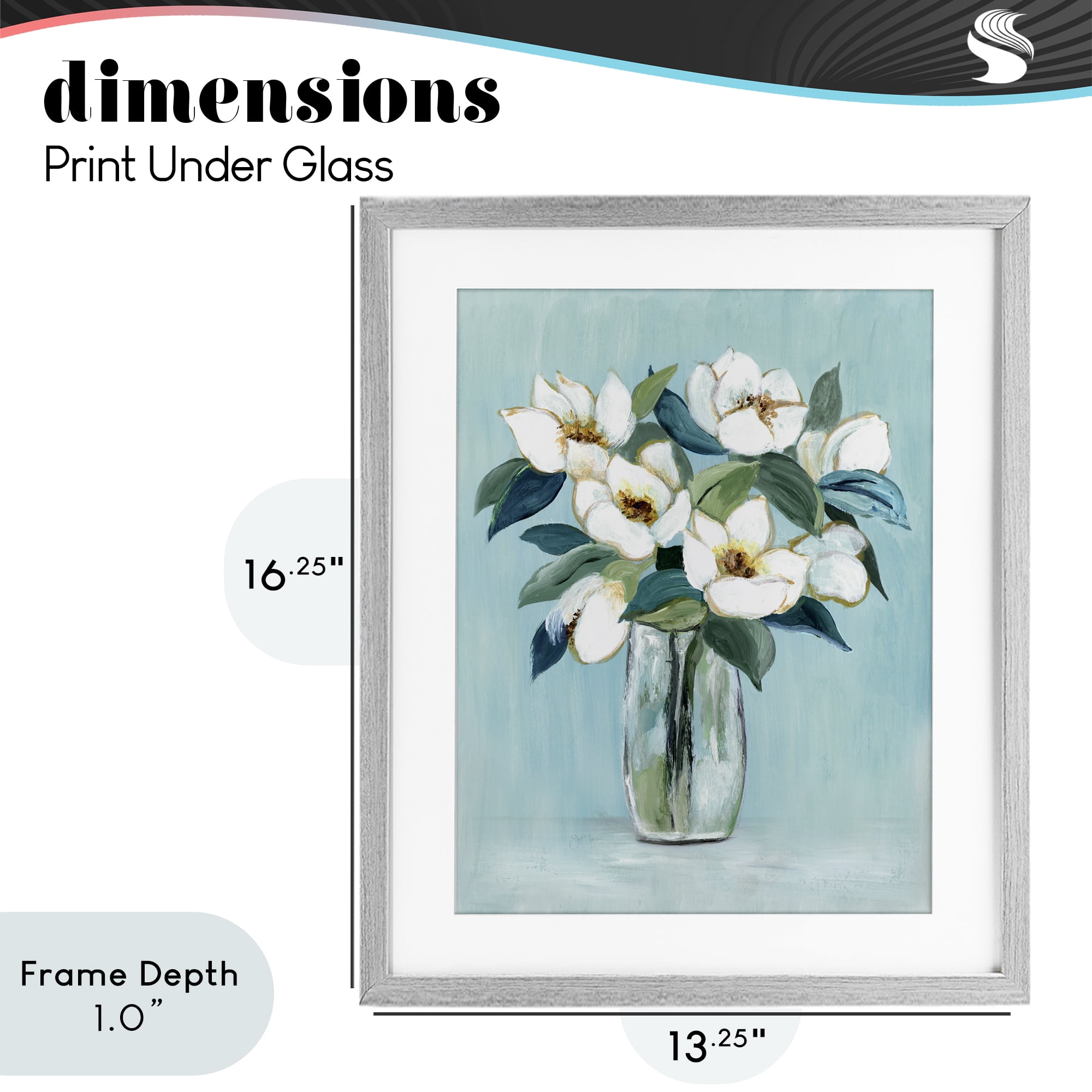 Stupell Industries Magnolia Blossoms on Blue Gray Framed Print Under Glass, design by Janet Tava