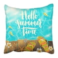 thumbnail image 1 of BOSDECO Hello Summer Time Handwritten Quote Calligraphy Tropical Flowers Frangipani Starfish Pillowcase 16x16 inch, 1 of 1
