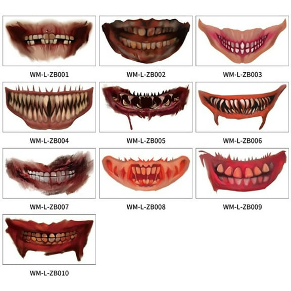 Drses 2023 New Halloween Prank Makeup Temporary 12PCS Halloween Clown Horror Mouth Stickers Removable And Realistic Temporary Kit, Halloween Makeup Props (10pcs)