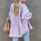 thumbnail image 3 of Chaqueta vaquera de mujer, chaqueta femenina de manga larga con ala de murciélago y cuello vuelto a la moda, para fiesta, color morado S, 3 of 5