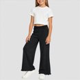 thumbnail image 2 of Zuwimk Girls Wide Leg Sweatpants Drawstring Baggy Loose Kids Solid Athletic Trackpants(Black,9-10 Years), 2 of 6