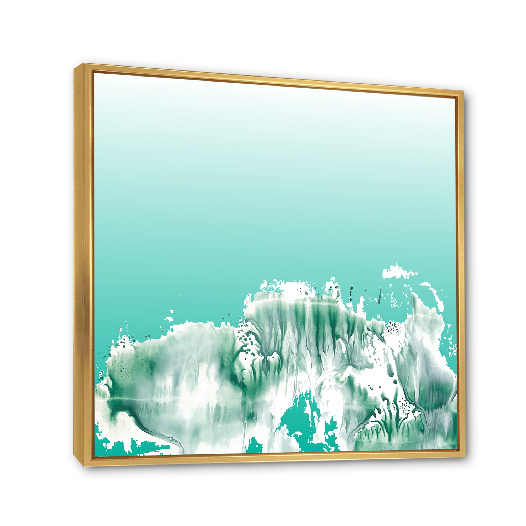 Aquamarine Landscape Turquoise Splashes 36 in x 36 in Framed Painting Canvas Art Print, by Designart
