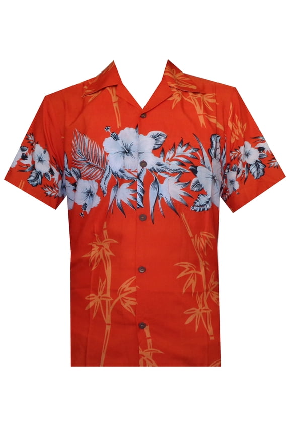 Hawaiian Shirt 35 Mens Bamboo Tree Print Beach Aloha Party Holiday Orange 4XL