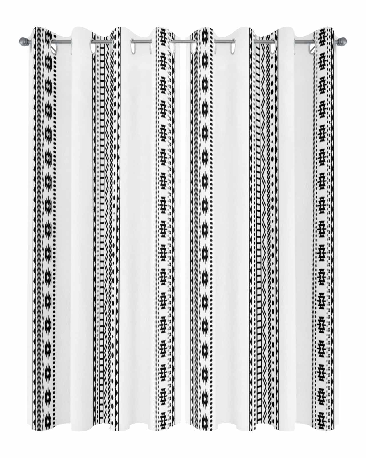 White Boho Outdoor Curtains for Patio, Farmhouse Simple Abstract Striped Geometric Privacy Drapes Grommet Waterproof Outside Curtains for Porch/Cabana/Balcony 54"x 95", 2 Panel