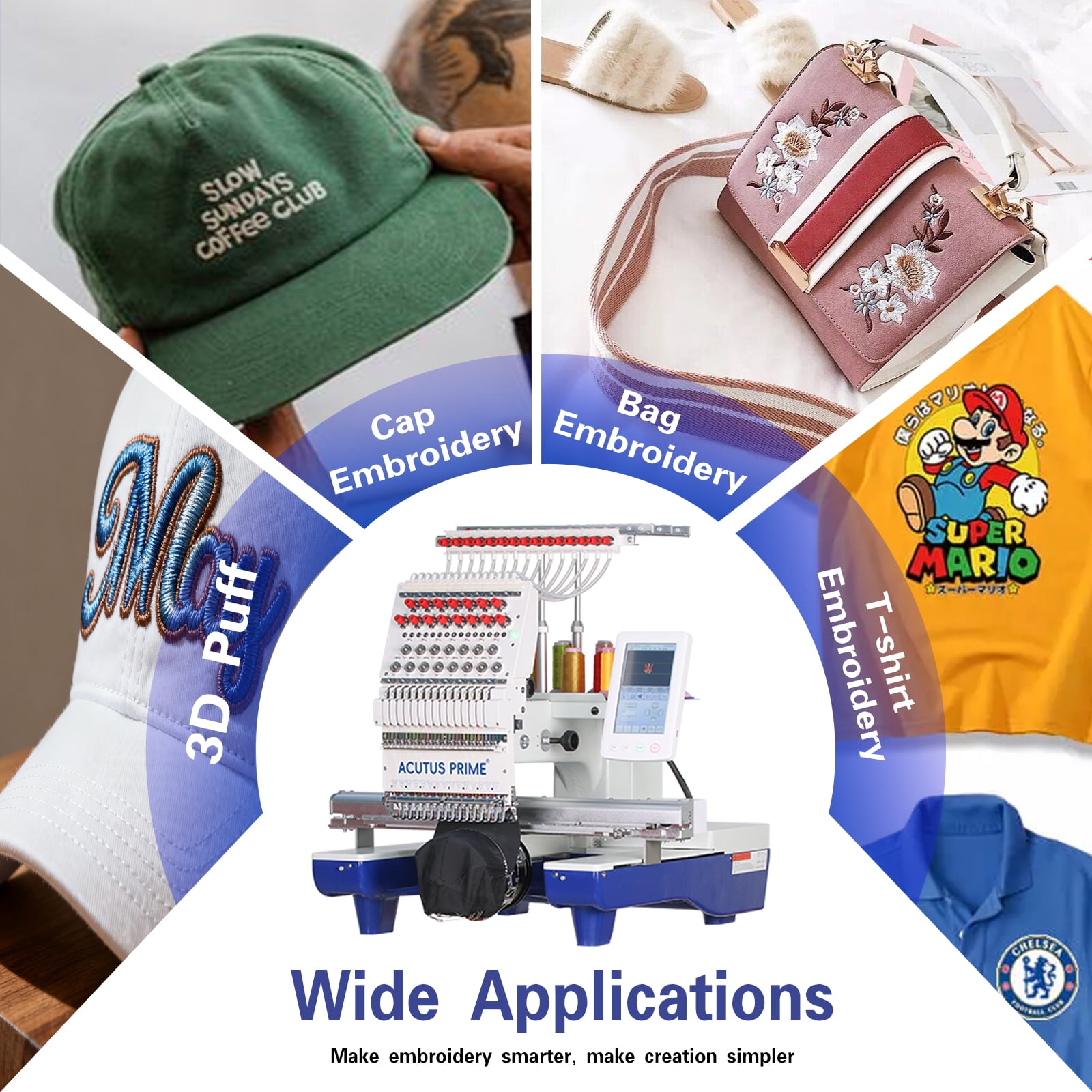 WY1501C Embroidery Machine with 15 Needles, 14"x20" Embroidery Area, 1200SPM Max Speed, 10" Touch Screen, Wifi available, for Flat/3D Cap/Hat/T-shirt/DIY, Full Accessories & Training