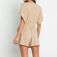 thumbnail image 7 of Summer Saving Wycnly Jumpsuits for Women Dressy Casual Solid Tie Waist Tshirt Short Jumpsuist Overalls Summer V-Neck Short Sleeve Plain Mini Trendy Rompers Beige s, 7 of 7
