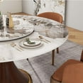thumbnail image 6 of POVISON 53''Modern Round Dining Table with Lazy Susan for 4, Glossy Sintered Stone Tabletop ,Walnut Solid Wood Base, 6 of 9