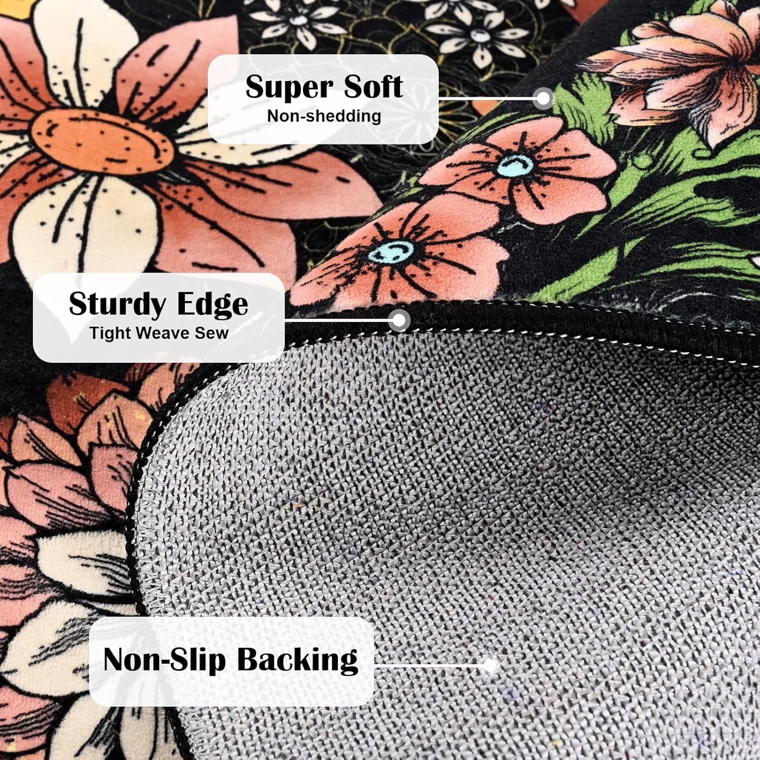 BLEUM CADE Boho Floral Area Rugs for Living Room 5x7, Washable Soft Faux Wool Rug Carpet for Bedroom