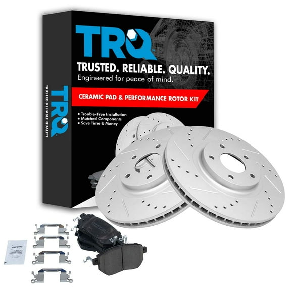 TRQ Front Performance Brake Pad & Rotor Kit Brake Pads Brake Rotors Set Ceramic Premium G-Coated Fits Select 2003-2007 Nissan Murano