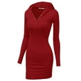 thumbnail image 2 of Doublju Women's Long Sleeve Slim Fit Henley Neck Hoodie Mini Dress, 2 of 4