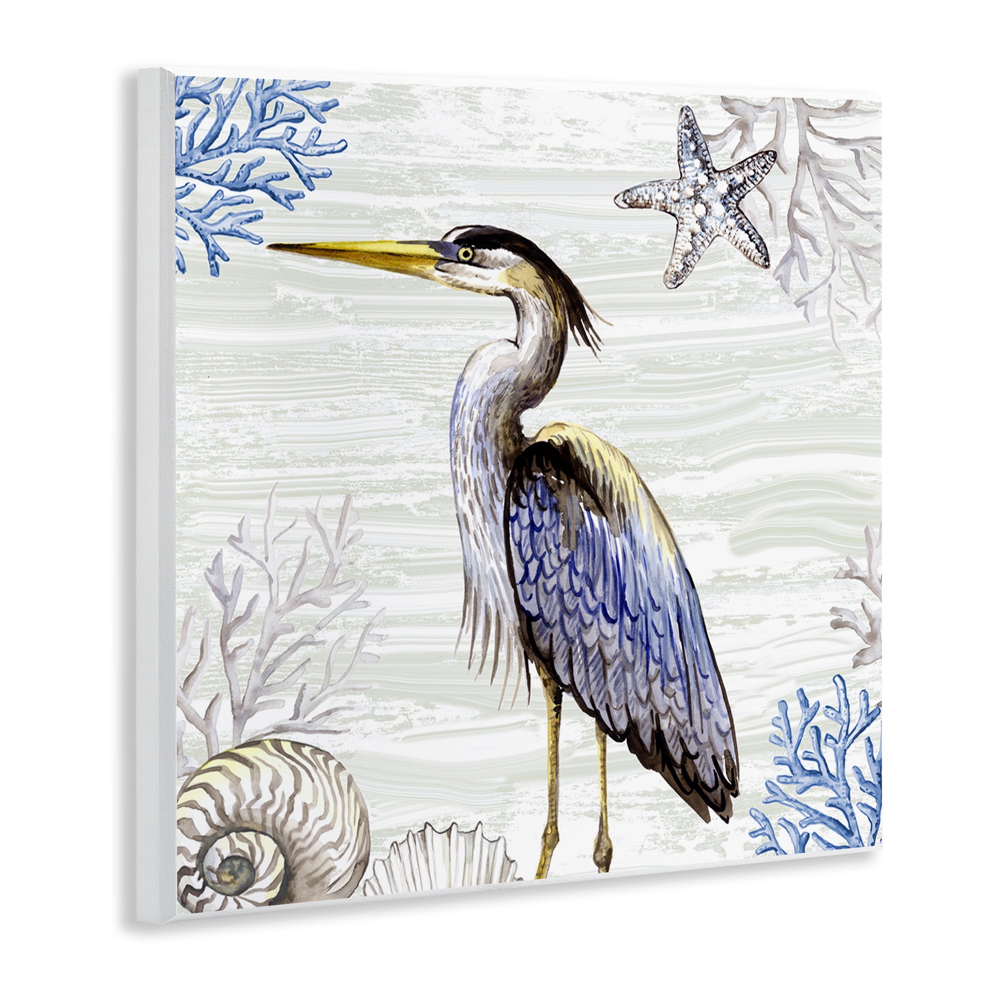 Stupell Industries Beach Bird Heron & Coral Animals Painting Unframed Art Print Wall Art, 12 x 12