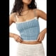 thumbnail image 2 of Camiseta Corta de Tirantes Finos con Cuello Cuadrado y Ribete de Encaje de Cuadros Y2K para Mujer. Camiseta de Tirantes Finos con Lazo en la Parte Delantera. Azul XL, 2 of 7