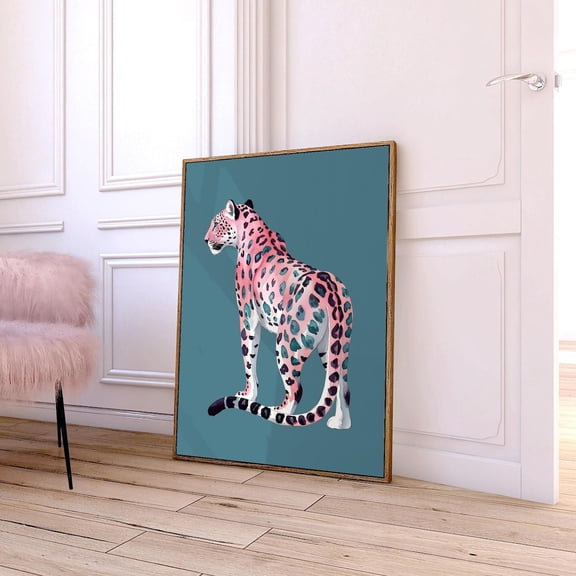 Green Leopard Pink Cheetah Jungle Wall Art, Unframed Paper Print Size 8x12