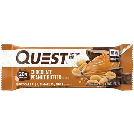 Quest Nutrition Chocolate Peanut Butter Protein Bar, High Protein, Low Carb, Gluten Free, Soy Free, Keto Friendly, 12