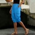 thumbnail image 2 of yillto Women Cargo Capris Knee Length Elastic Waist Casual Long Shorts Hiking Jogger Pants with Pockets, 2 of 7