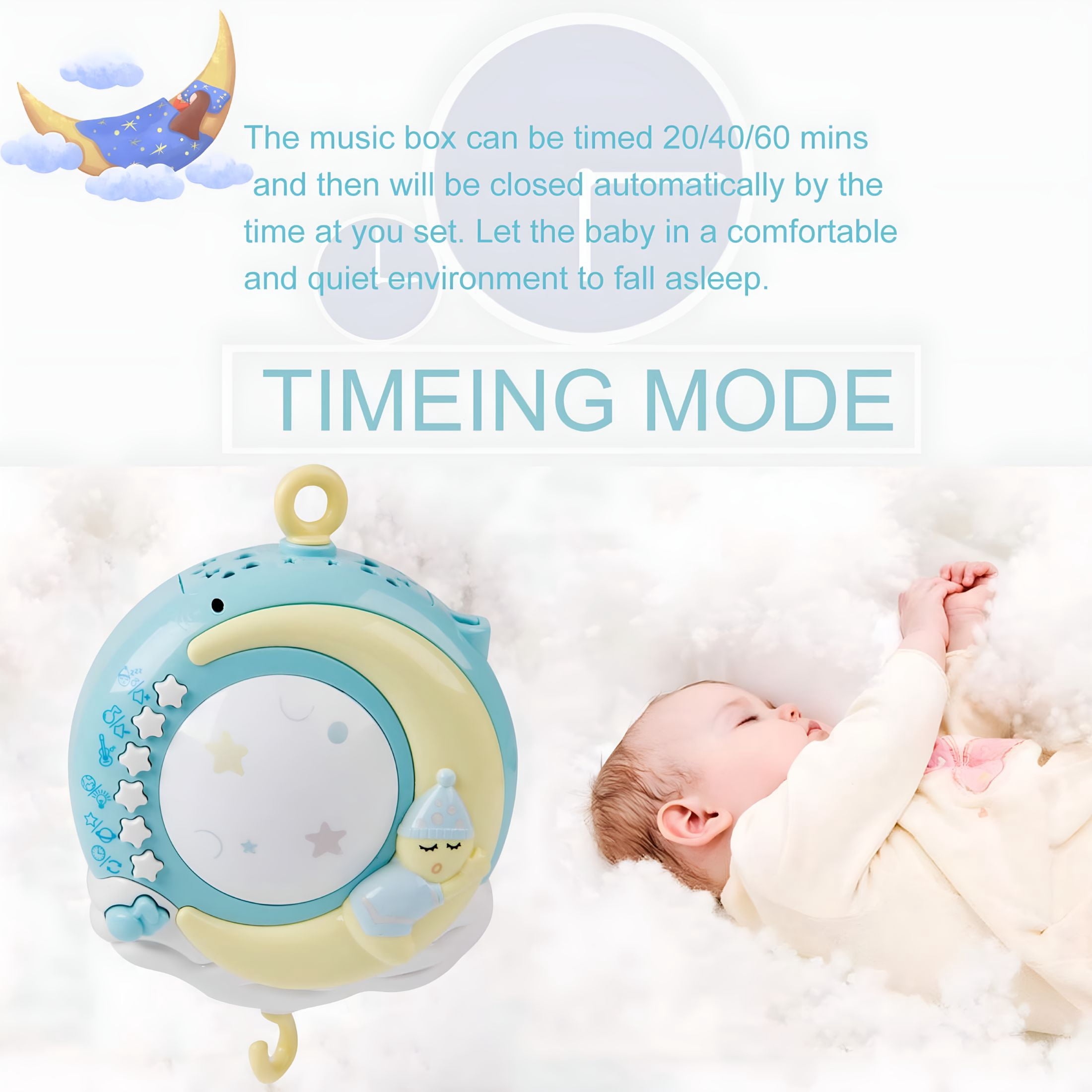 BESTSKY Musical Crib Mobile with Remote Control, Projection & Night Light, Blue/Pink