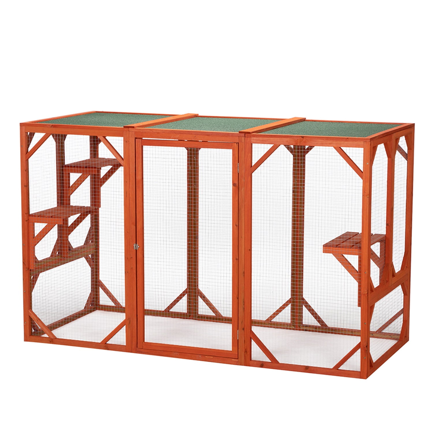 Pefilos 70" Pet Cages for Cats Catio Kitty Enclosure with Large Enter Door Rabbit Hutch, Cat House for Outside Wooden Cat Cage Condo Indoor Playpen with Platforms & Small Pet House, Red Pefilos 70" Pet Cages for Cats Catio Kitty Enclosure with Large Enter Door Rabbit Hutch, Cat House for Outside Wooden Cat Cage Condo Indoor Playpen with Platforms & Small Pet House, Red