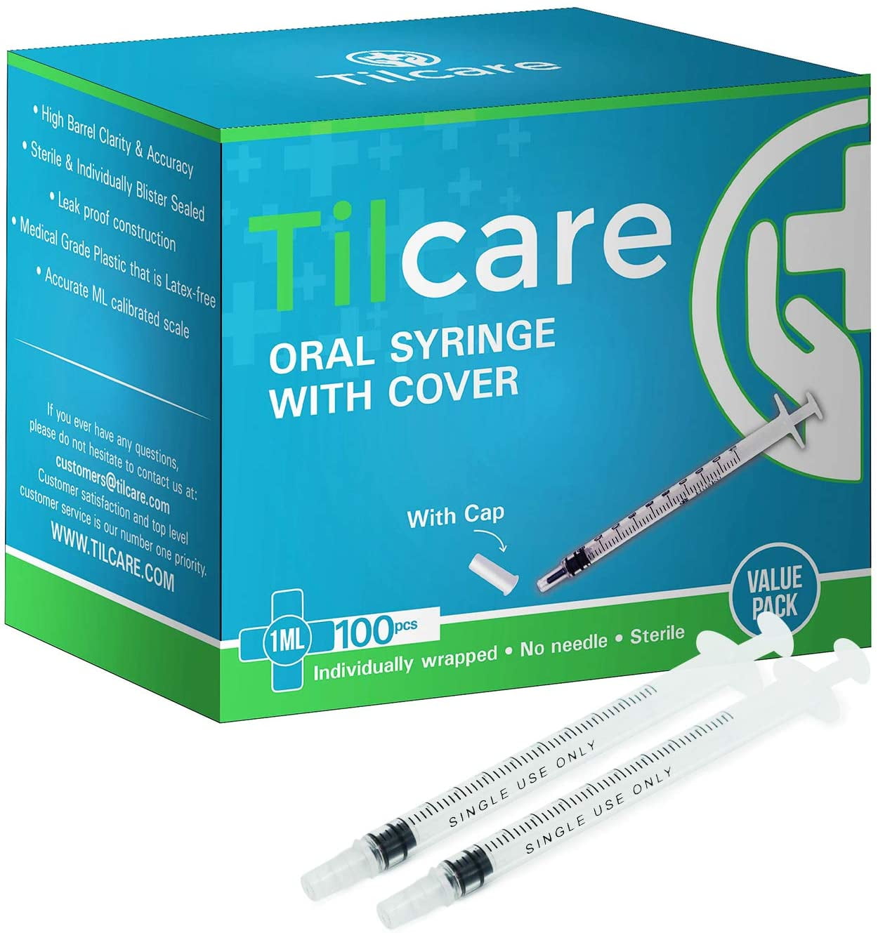 1ml Oral Dispenser Syringe with Cover 100 Pack by Tilcare Sterile