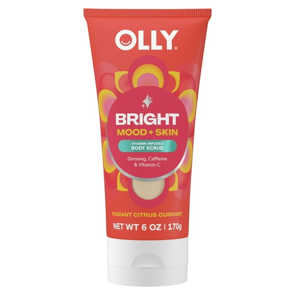 OLLY Bright Body Scrub Exfoliates & Repairs Skin Barrier Citrus Currant, 6 oz