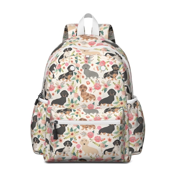 Dachshund and Flower Backpack for School,Cute School Bag,Schoolbag with Adjustable Shoulder Straps & Padded Back,13.4"x11"x4.7"