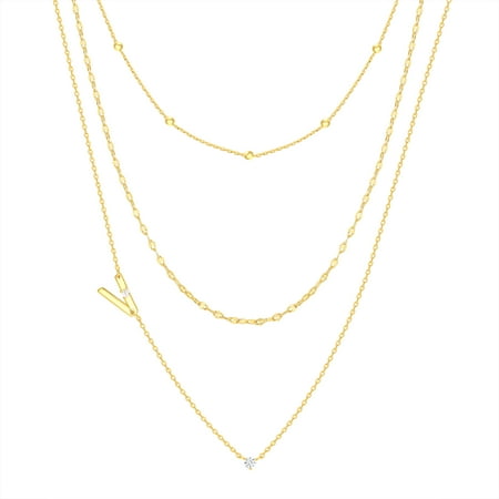 Believe by Brilliance V Triple Chain Initial Necklace Set in 14KT Gold Flash Plated Brass