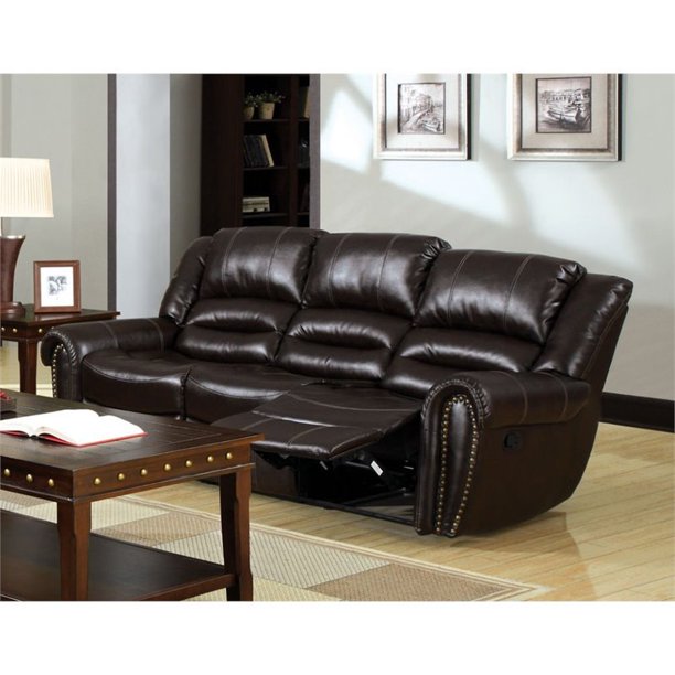 Furniture of America Roebuck Faux Leather Reclining Sofa in Dark Brown