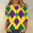 thumbnail image 2 of YUGYXL Deals Summer Mardi Gras 3/4 Shirt for Women Trendy Glitter Printed Clothes Lounge Crew Neck Loose Lightweight Tshirts Ladies Soft Tunic Tees Carnival Theme Tops Clearance Sales, 2 of 5