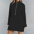 thumbnail image 2 of UTSJKR Half Zip Pullover Women Cute Oversized Mock Neck Sweatshirt Side Split Tunic Sweatshirt Spring Fleece Pullover with Pockets Black M, 2 of 8
