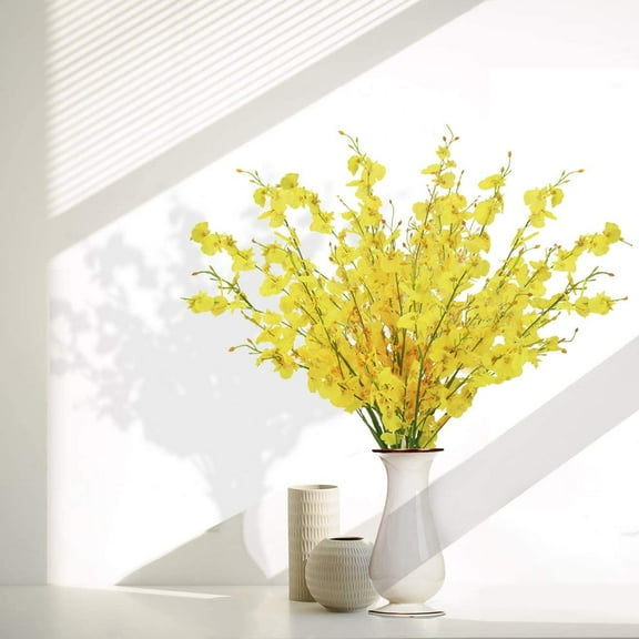 Yirtree Artificial Dancing Lady Orchid Silk Faux Flowers Fake Butterfly Orchids 5 Pcs Real Touch for Wedding Home Office Party Hotel Decoration Restaurant Patio Festive Furnishing