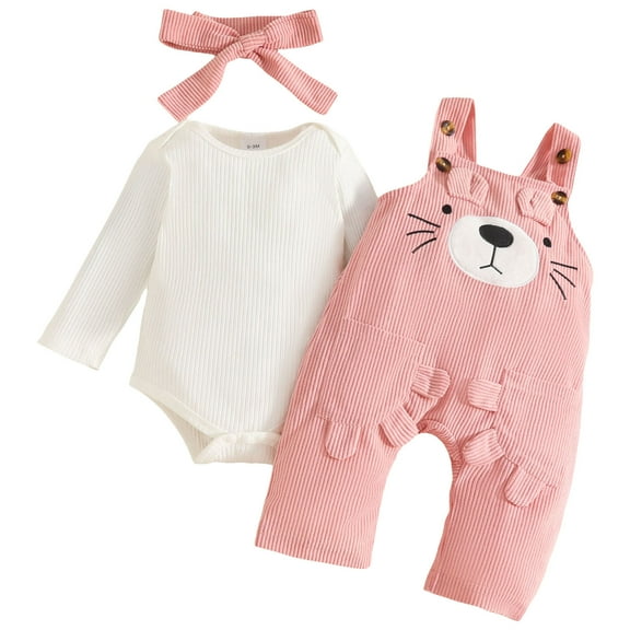 UAYOTSE Baby Girl Clothes Romper Cute Ruffled Long Sleeve Love Fall Winter Outfits With Bow Headband 0 18 Months(0-3 Months,I247-Pink)