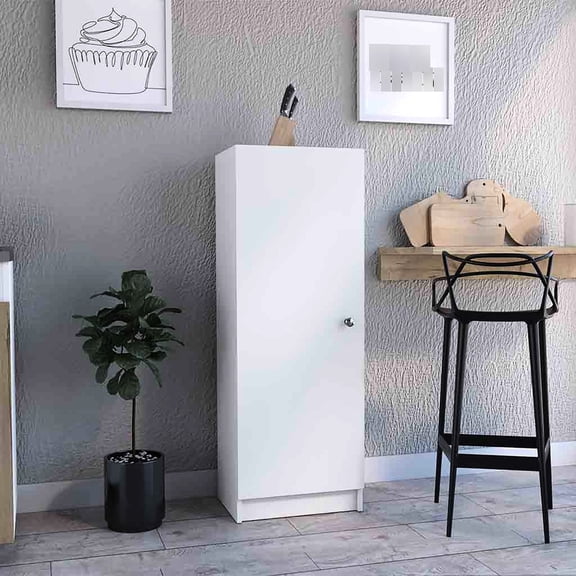 47" Tall One - Door White Cabinet, 4 Shelves / Garage Space - Saving Storage