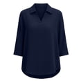 thumbnail image 4 of GUACER Women's 3/4 Sleeve Tops Casual Collared V Neck Blouses Loose Fit Cotton Linen Tunic Shirts for Ladies, 4 of 5