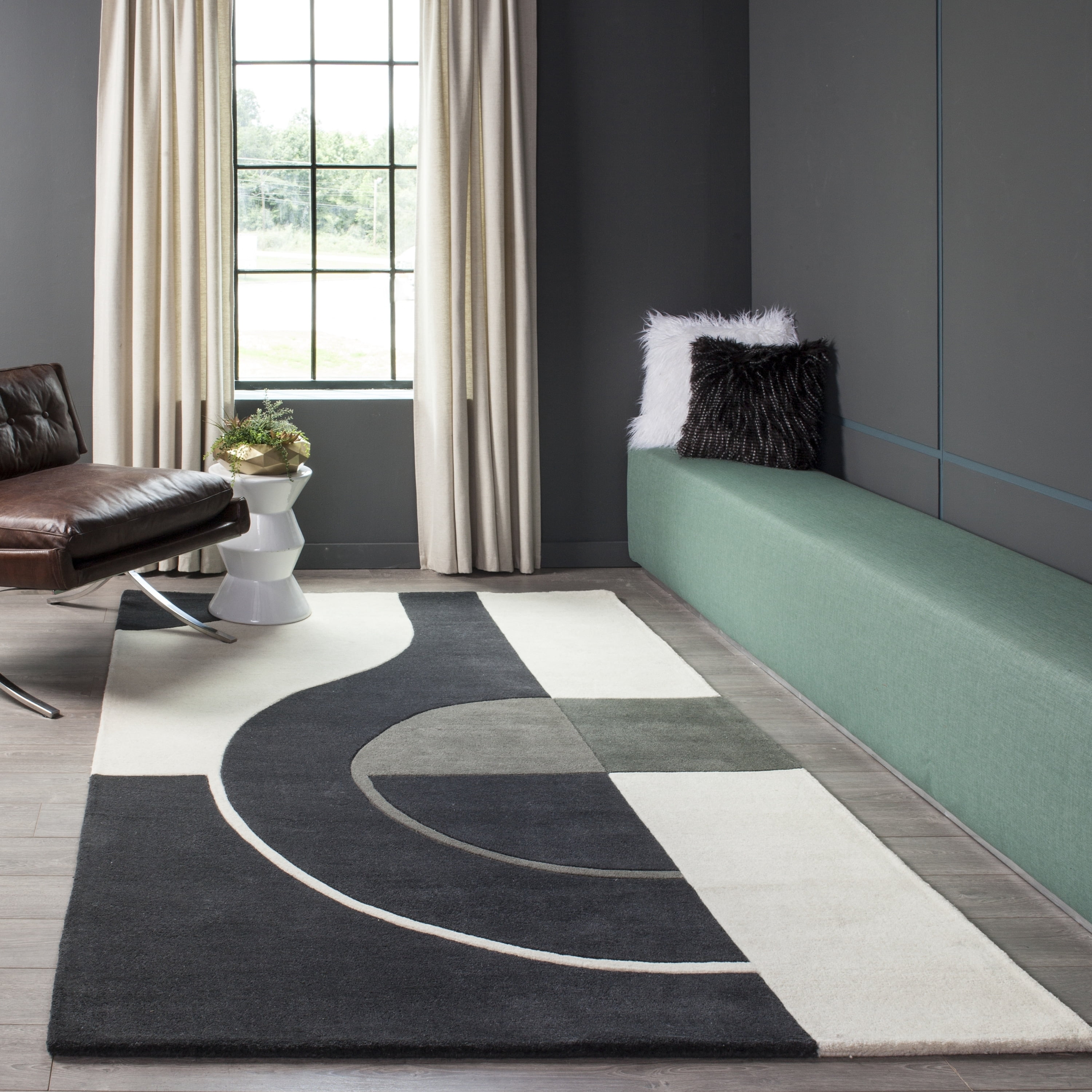 Momeni  Delhi Hand-tufted Wool Contemporary Geometric Area Rug Black 2'3" x 8' Runner Latex Free Geometric,Abstract 8' Runner Indoor,Runner,Handmade