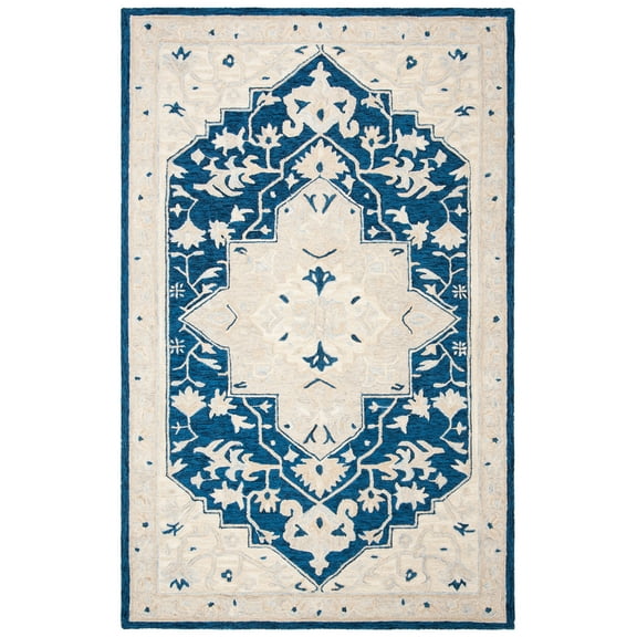 SAFAVIEH Micro-Loop Emilija Oriental Area Rug, Navy/Ivory, 2'6" x 4'