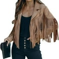 thumbnail image 1 of Women‘s Faux Suede Leather Fringe Jacket Motorcycle Moto Biker Short Open Front Tassel Cropped Coat, 1 of 8