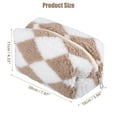 thumbnail image 2 of Portable Cosmetic Bag Travel Makeup Bag Storage Bag Plaid Pattern Terry Cloth Khaki White, 2 of 6