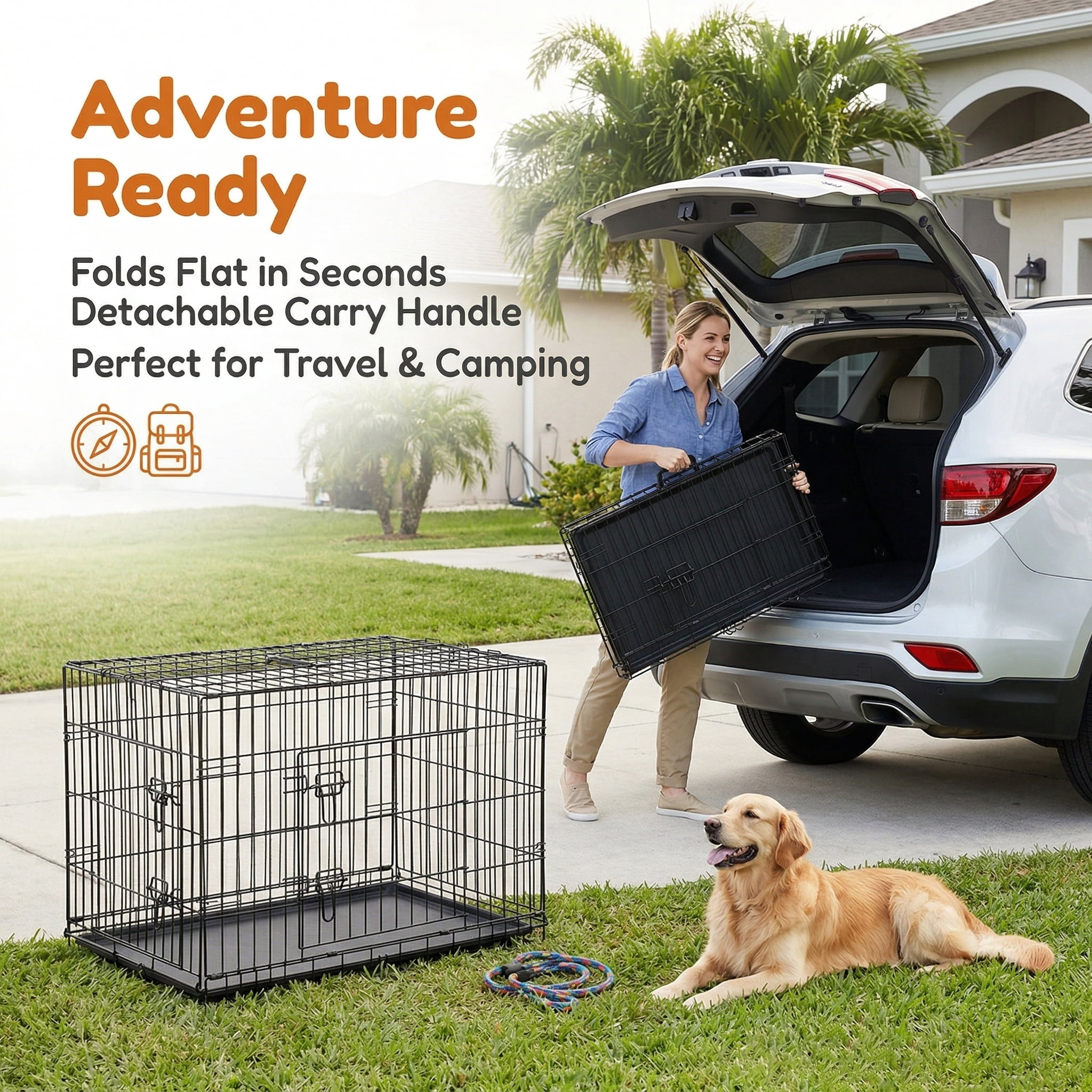 YRLLENSDAN 48 inch XXL Dog Crate Large Dog Crate for Large Dog Foldable Dog Crate with Divider Metal Dog Crate XXL Large Dog Kennel Indoor Large Dog Cage, Black