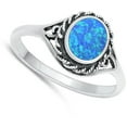 thumbnail image 4 of CHOOSE YOUR COLOR Bali Oval Blue Simulated Opal Ring .925 Sterling Silver Band CZ Female Size 5, 4 of 4