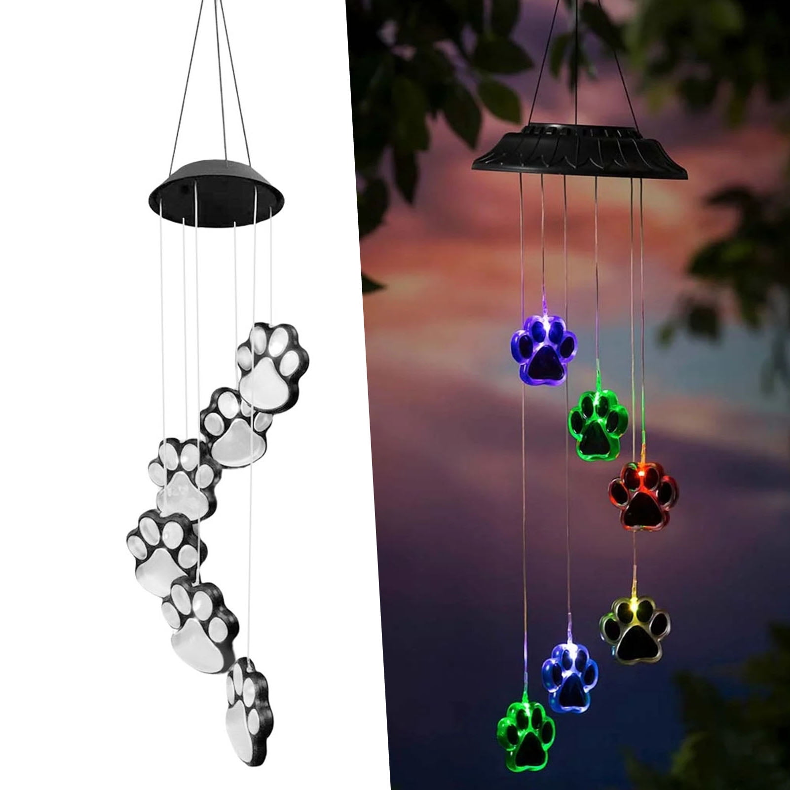 Paw Prints Solar Wind Chime Outdoor, Dog Paw Prints Solar Wind Chimes