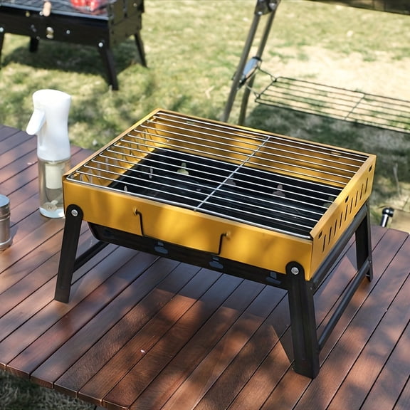 Portable Folding Cast Iron Charcoal BBQ Grill, Compact Lightweight Outdoor Grill for Camping, Picnic, Beach & Backyard Parties, Fuel Compatible, No Assembly Needed (<400sq.in)