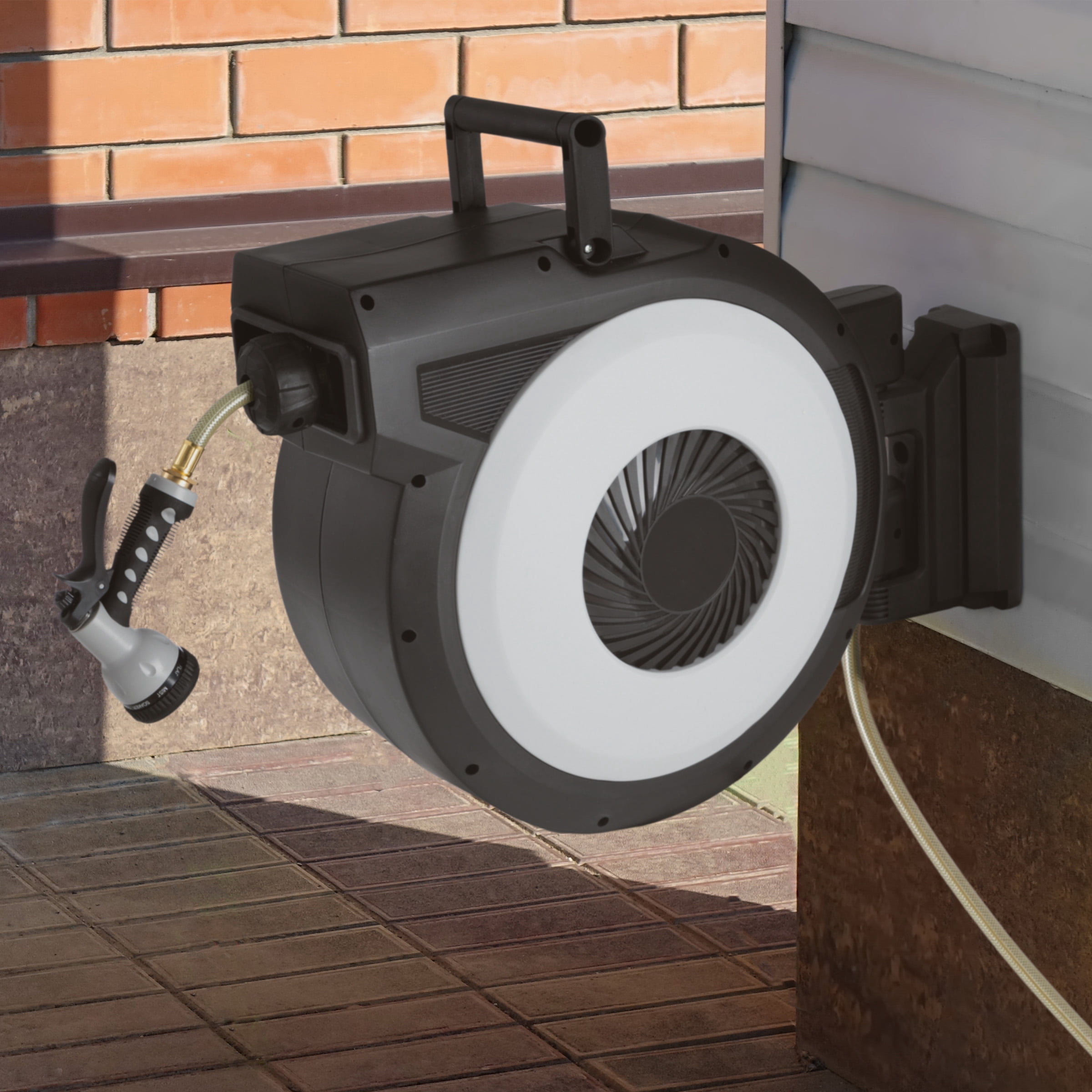 Pure Garden 124 FT Retractable Hose with Wall Reel and 9 Nozzle Patterns