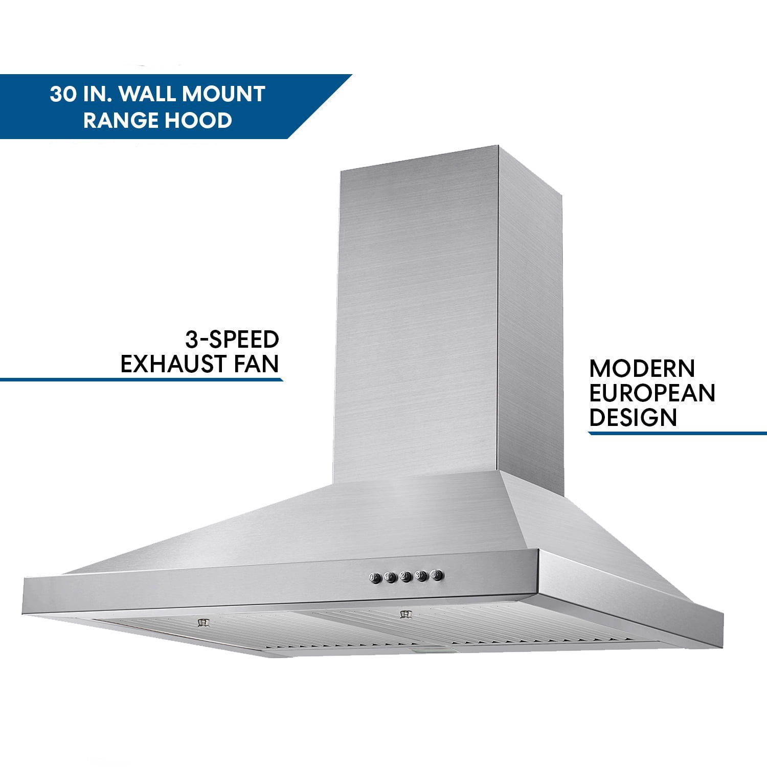 Range Hood 30 inch 450 CFM Wall Mount Stainless Steel Stove Cook Vent Hood Tiesay Range Hood, Range Hoods 30 inch Stainless Steel, 450 CFM Kitchen Hood with LED Light Baffle Filters, 3 Speed Exhaust