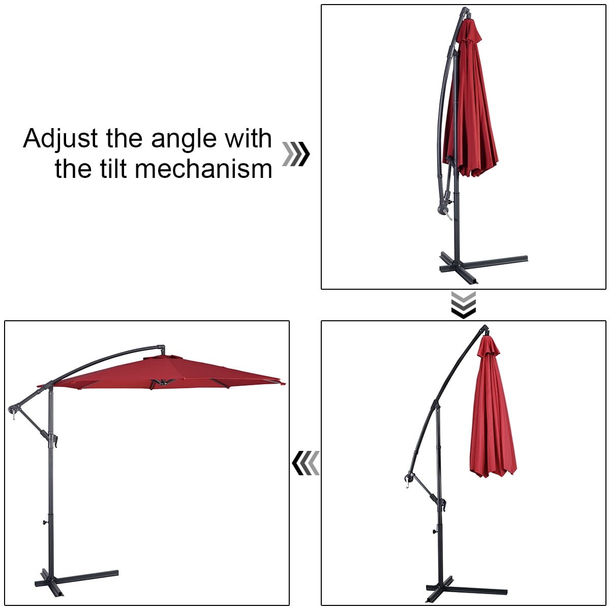Costway 10' Hanging Umbrella Patio Sun Shade Offset Outdoor Market W/t Cross Base Burgundy