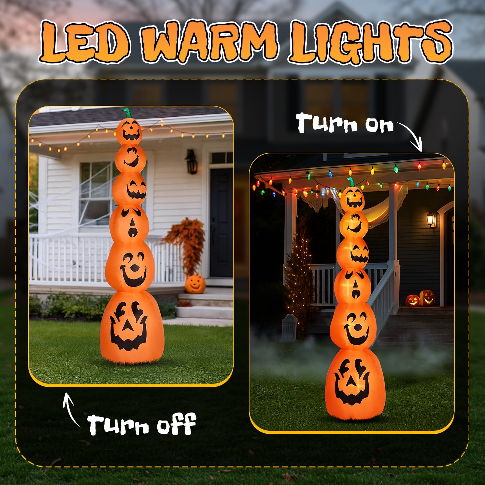 9FT Halloween Inflatable Stacked Pumpkins, Blow up 6 Pumpkins Inflatable with Built-in LED Lights Outdoor Decorations Large Party Yard Decoration